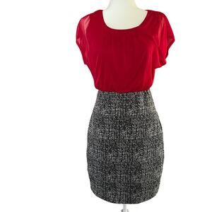 Enfocus Red w/ Black Plaid Dress Pencil Midi Cap Sleeve Size 6